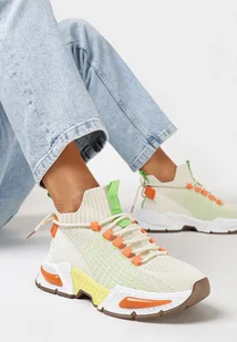 Beżowe Sneakersy ze Skarpetkową Cholewką i Grubą Podeszwą Lekkra - Moda i Uroda OUTLET - miniaturka - grafika 1
