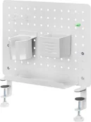 Akcesoria na biurko - Spacetronik - Organizer biurkowy z blachy perforowanej - Organizer biurowy na słuchawki - Organizer biurkowy na akcesoria - Uchwyt na biurko - Perforowane akcesoria ścienne - 42 cm x 47,7 cm - Biały - miniaturka - grafika 1