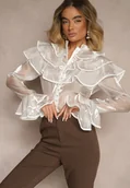 Koszule damskie - Biała Koszula Ozdobiona Falbankami Ridina - miniaturka - grafika 1