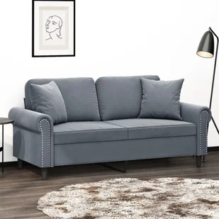 2-osobowa sofa z poduszkami, ciemnoszara, 140 cm, aksamit Lumarko! - Sofy i kanapy - miniaturka - grafika 1