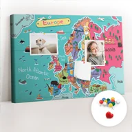 Tablice i flipcharty - Szkolna Tablica korkowa 60x40 cm, Kolorowe Pinezki, wzór Mapa Europy - miniaturka - grafika 1