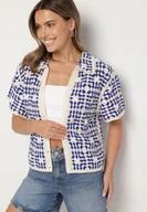 Koszule damskie - Niebieska Bawełniana Koszula z Geometrycznym Motywem Melicene - miniaturka - grafika 1