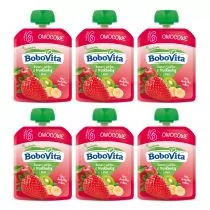 BoboVita Mus banan i jabłko z truskawką i kiwi po 6 miesiącu Zestaw 6 x 80 g - Desery dla dzieci - miniaturka - grafika 1