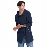 Bluzy męskie - Długa bluza męska z asymetrycznym zapięciem HAGA granatowa B668 XL - miniaturka - grafika 1