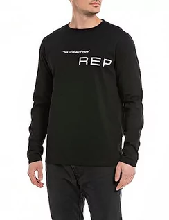 Koszulki męskie - Replay Męska koszulka z długim rękawem, krój regular slim fit, 098 BLACK, XS - grafika 1