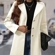 Marynarki i żakiety damskie - TEMU Elegancki BiaﾅＺ PﾅＢszcz z Polar dla Kobiet - Zapinany na Guziki, Strukturalna Sylwetka w Linii H, Pranie Maszynowe Kurtki Jesienne i Zimowa do - miniaturka - grafika 1
