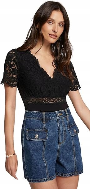 MORGAN BODY DAMSKIE CZARNE Z KORONKĄ KRÓTKI RĘKAW L JSE