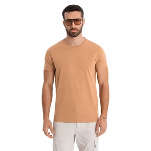 T-shirt męski klasyczny bawełniany BASIC brązowy Ombre OM-TSBS-0236 V21 S - Koszulki męskie - miniaturka - grafika 1