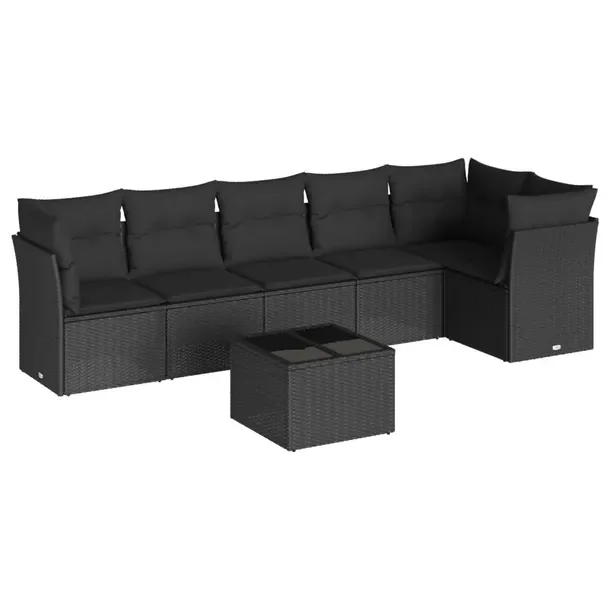 Zestaw Wypoczynkowy z Rattanu PE, Czarny, Sofa: 289x124x69 cm, Stół: 55x5