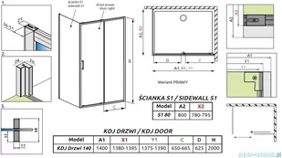 Radaway Premium Pro Black Kdj kabina 140x80cm prawa szkło przejrzyste 1015140-54-01R/1016080-54-01 - Kabiny prysznicowe - miniaturka - grafika 2