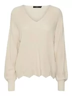 Swetry damskie - VERO MODA Vmnewlexsun Scallop Ls V-Neck Pull Ga sweter damski, brzoza, S - miniaturka - grafika 1