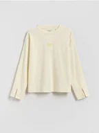 Bluzki dla dziewczynek - Reserved - Koszulka z haftem - kremowy - miniaturka - grafika 1