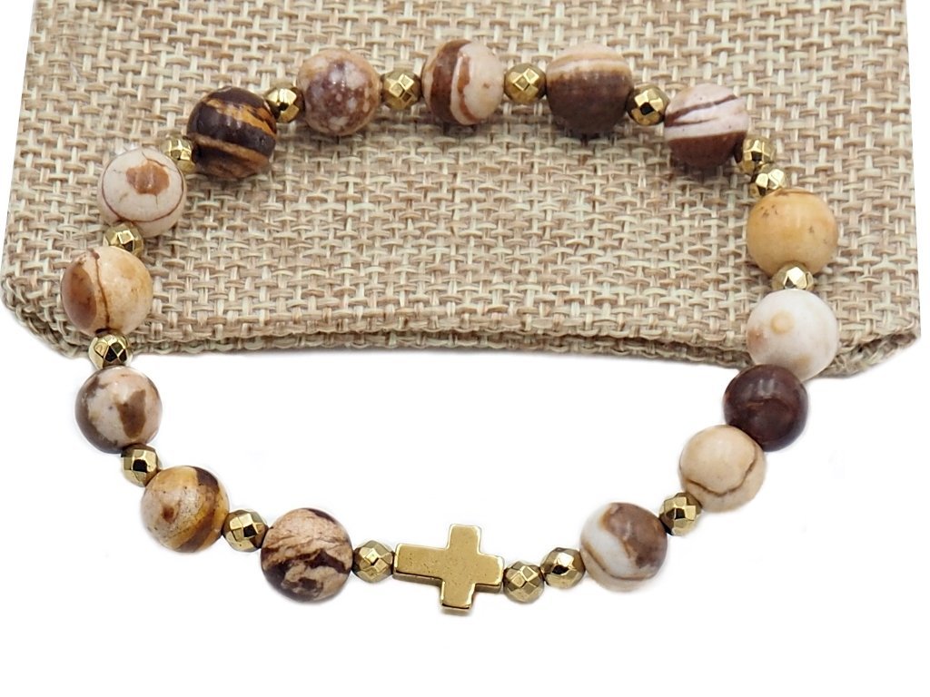 Bransoletka różaniec na rękę jaspis Cappuccino sakwa