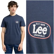 Koszulki męskie - Lee REGULAR SMALL LOGO TEE Moon Indigo koszulka bawełniana męska logo XL - miniaturka - grafika 1