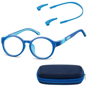 Elastyczne dziecięce oprawki okularowe zerówki okrągłe + gumka Sunoptic K8A niebieskie - Okulary korekcyjne, oprawki, szkła - miniaturka - grafika 1