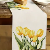Inne - TEMU 1 szt. Wiosenna i letnia obrus tulipanowy – 100% poliester, prostokątny wzór kwiatowy z żywymi żółtymi tulipanami i zielonymi liśćmi, idealny do - miniaturka - grafika 1