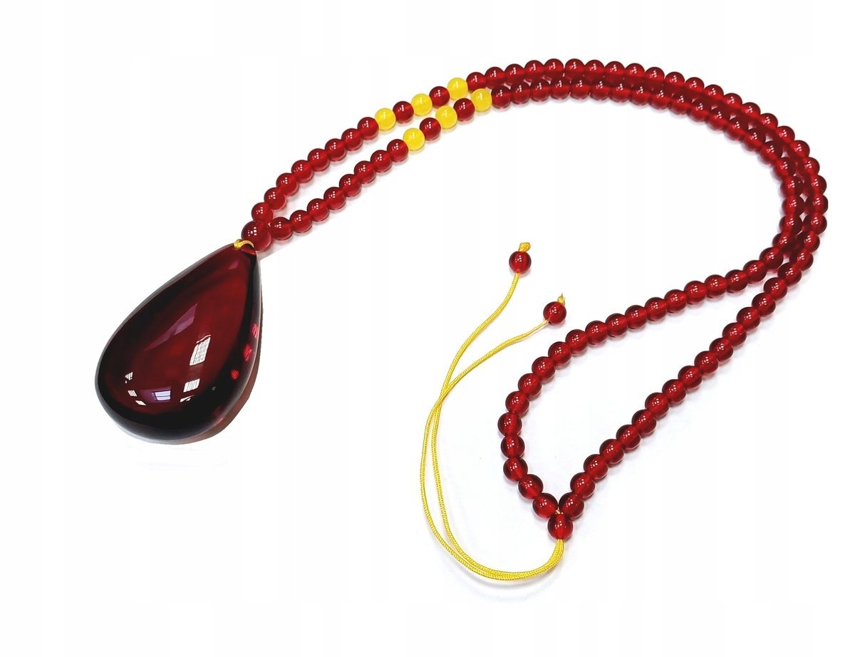 Naszyjnik Amulet Przywieszka Wisiorek - Naturalny Bursztyn Czerwony -Kropla
