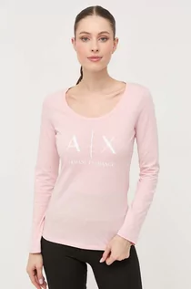 Bluzki damskie - Armani Exchange longsleeve bawełniany kolor różowy - grafika 1