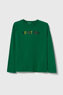 Bluzki dla dziewczynek - United Colors of Benetton longsleeve bawełniany dziecięcy kolor zielony z nadrukiem - grafika 1