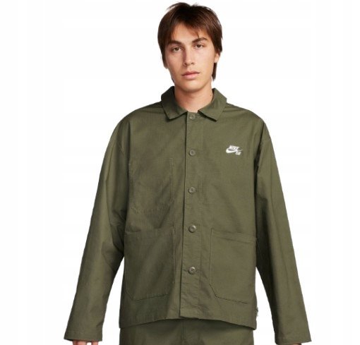 NIKE MĘSKA KURTKA BAWEŁNIANA Z KIESZENIAMI I GUZIKAMI KHAKI S KWA