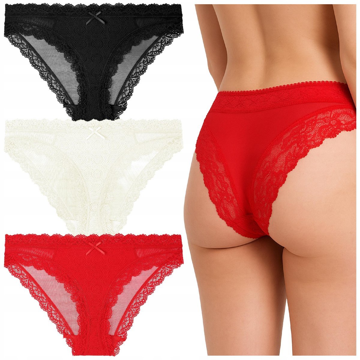 MAJTKI DAMSKIE FIGI Bikini Koronka Kobiece Seksowne MORAJ 3-Pak r. XL