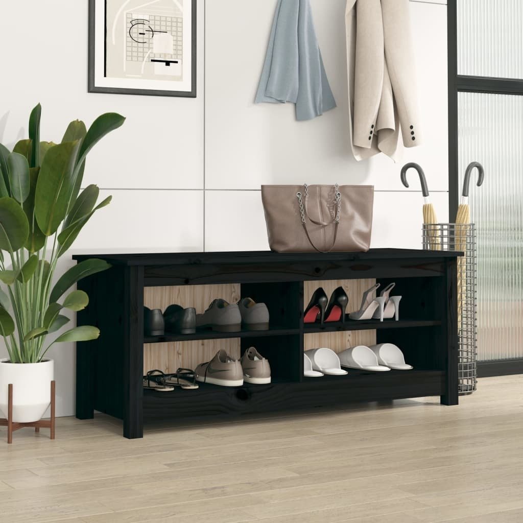 Ławka na buty czarna 110x38x45,5 cm lite drewno sosnowe