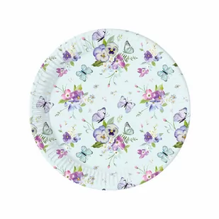 TALERZYKI PAPIEROWE KWIATY I MOTYLE 20 CM 8 SZT. - Dekoracje i nakrycia stołu na imprezę - miniaturka - grafika 1