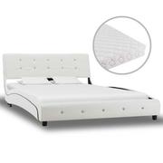 Łóżka - vidaXL Łóżko z materacem, białe, sztuczna skóra, 120 x 200 cm - miniaturka - grafika 1