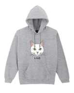 Bluzy męskie - Bluza z kapturem Dachowiec Biały Personalizowana Kot Pupil Szara L - miniaturka - grafika 1