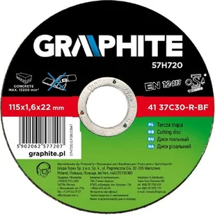 Graphite Tarcza tnąca do kamienia 115x1,6x22mm 57H720 - Materiały ścierne - miniaturka - grafika 1