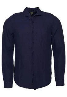Bluzy męskie - Superdry Studios Casual Linen L/S Shirt Męska bluza, Patriot Blue, M - grafika 1