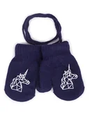 Rękawiczki dla dzieci - Rękawiczki Dziewczęce Jednopalczaste Ze Sznurkiem Granatowe Z Jednorożcem 14 Cm - miniaturka - grafika 1