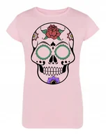 Koszulki i topy damskie - T-Shirt fajny KOLOROWY nadruk CZASZKA r.XL - miniaturka - grafika 1
