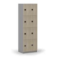 Szafki biurowe - Drewniana szafka skrytkowa, 8 schowków, zamek kodowy, szary/dąb naturalny - miniaturka - grafika 1