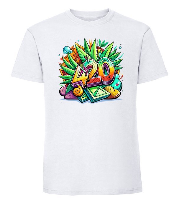 Męska koszulka z nadrukiem - 420 - biały L