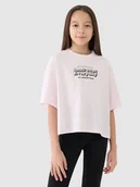 Koszulki dla dziewczynek - 4F Crop top oversize z nadrukiem dziewczęcy - beżowy 122 (6-7 lat) - miniaturka - grafika 1