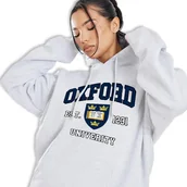 Bluzy damskie - Bluza Damska Szara Z Kapturem Na Prezent Oxford Univerity Usa Wzory - S - miniaturka - grafika 1