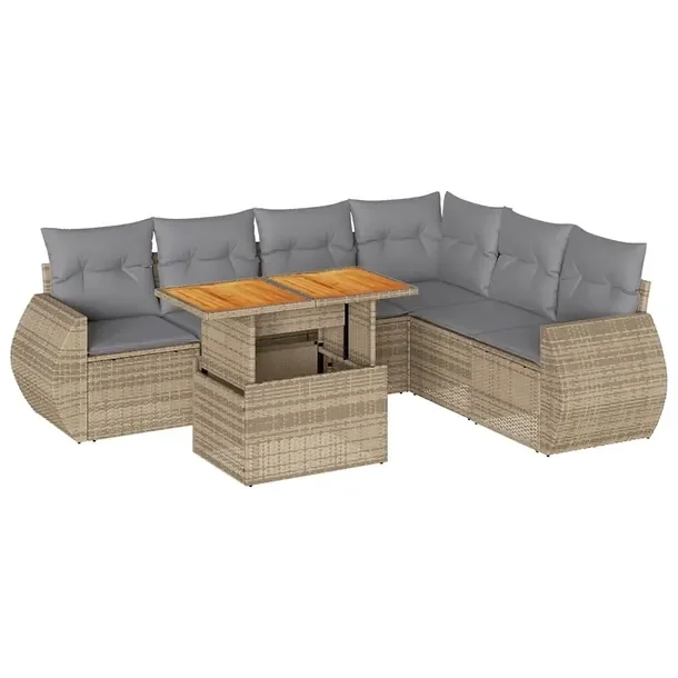 Zestaw mebli ogrodowych modułowych, beżowy, rattan PE, wymiary: 62-100 x