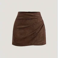 Spódnice - TEMU Elegancka brązowa plisowana spódnica damska - rozkloszowany dół, na każdą porę roku, do stylizacji formalnych i codziennych, do biura, na - miniaturka - grafika 1