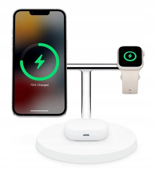 Bezprzewodowa stacja ładująca SiGN 3 w 1, 15 W - biała