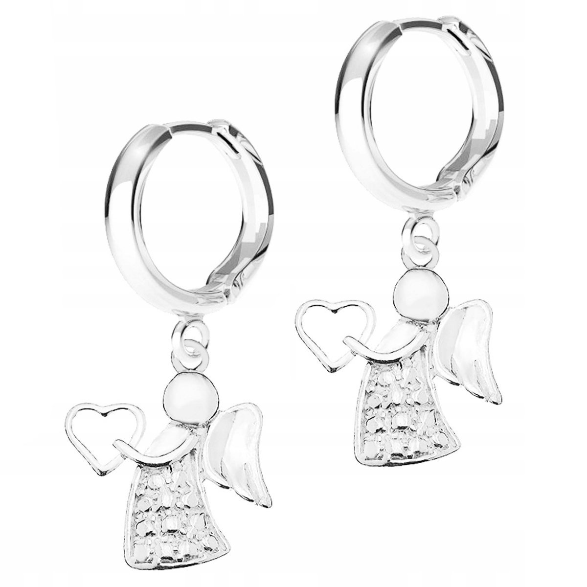 Kolczyki Srebrne Serca z Aniołami Anioły Aniołki Anioł Stróż SREBRO 925