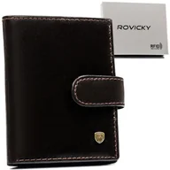 Etui na dokumenty i karty - ROVICKY Męskie brązowe etui na karty pionowe na zatrzask skóra naturalna kieszeń na banknoty pudełko prezentowe ochrona RFID STOP - miniaturka - grafika 1