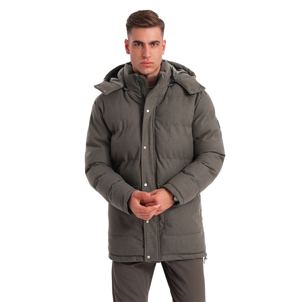 Długa ciepła męska kurtka typu parka c.oliwkowy melanż V4 OM-JALJ-0217 XXL