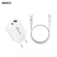 Ładowarki samochodowe - ŁAD SIEC REMAX CABLE SET 20W RP-U120 USB/USB-C + KABEL USB-C/USB-C WHITE - miniaturka - grafika 1