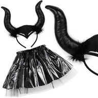 Dodatki do strojów karnawałowych - Strój Czarny Maleficent Diabolina Demon opaska spódniczka - miniaturka - grafika 1