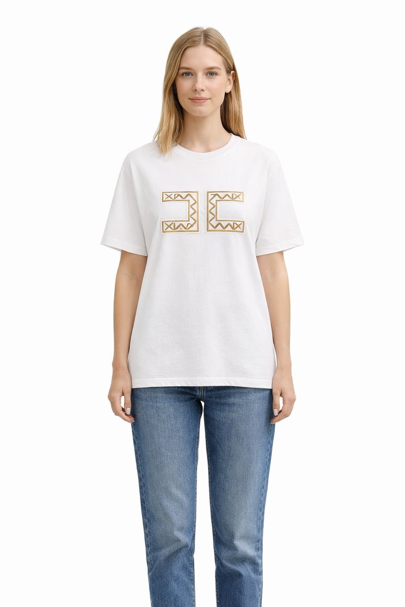 ELISABETTA FRANCHI BIAŁY T SHIRT Z BAWEŁNY 40 1I3A