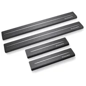 Nakładki progowe - Nakładki progowe do Volkswagen Polo V 6R 2009-2013 Hatchback 5-drzwiowy - Long Line,Czarno-biała satyna - miniaturka - grafika 1