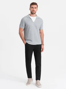 Męskie klasyczne spodnie chino z delikatną teksturą - czarne V5 OM-PACP-0188 - Ombre Clothing - Spodnie męskie - miniaturka - grafika 1