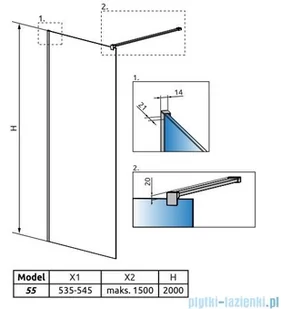 Radaway Modo New II Brushed Gold kabina Walk-in 55x200 szczotkowane złoto 389055-99-01 - Kabiny prysznicowe - miniaturka - grafika 2