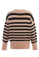 Swetry damskie - Blonda Damski jednorzędowy kardigan w paski z dekoltem w serek akryl beżowy czarny rozmiar XS/S, beżowy czarny, XS - miniaturka - grafika 1
